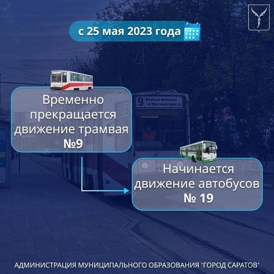 С 25 мая временно прекращается движения 
трамвайного маршрута № 9
